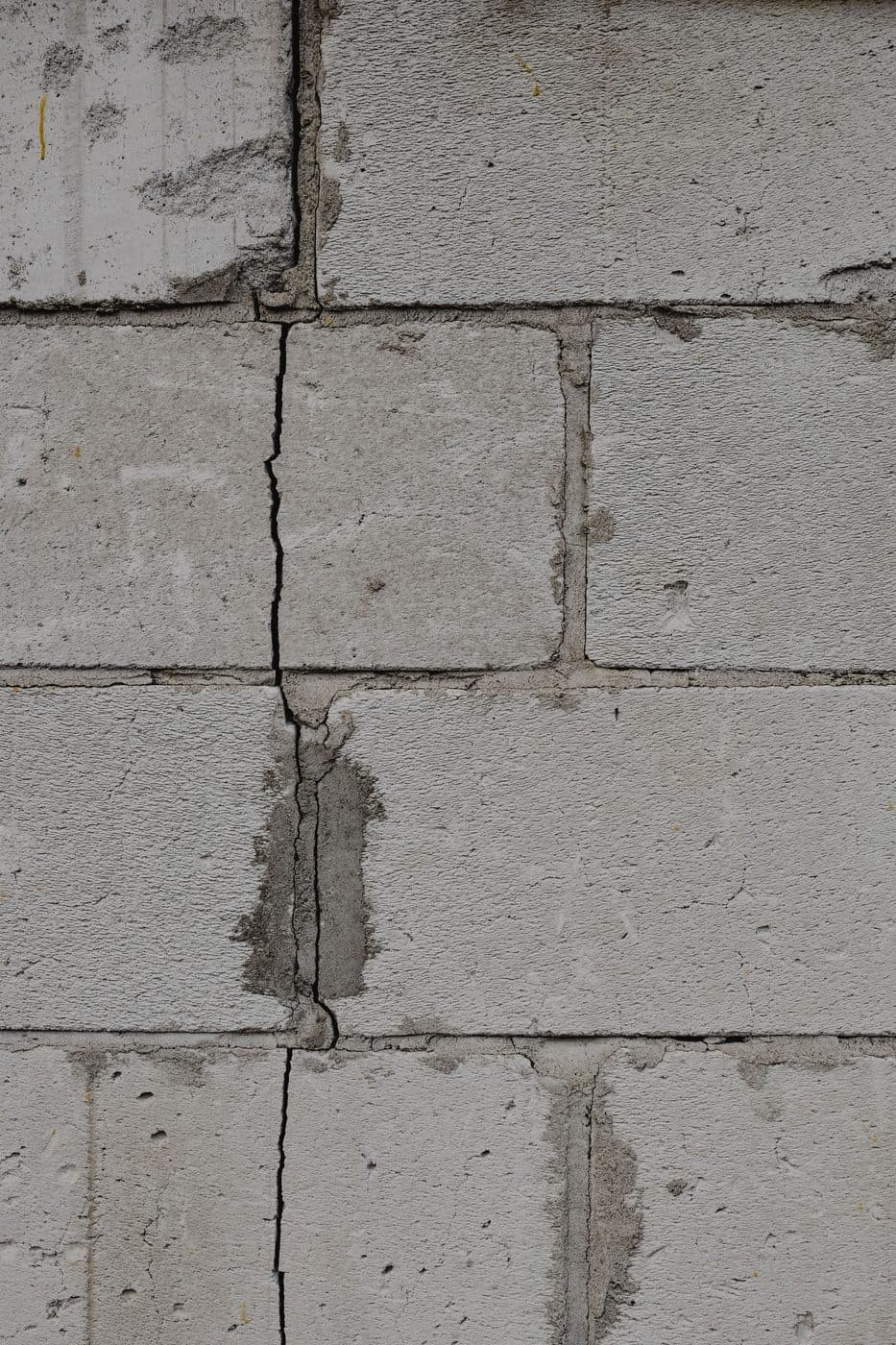 Vertical crack in a concrete block foundation wall